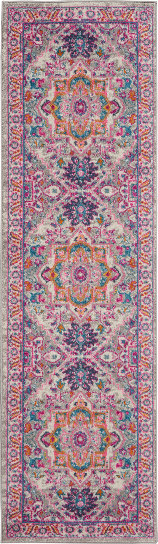 Nourison Passion 2'2" x 10' Light Grey/Pink Bohemian Indoor Rug