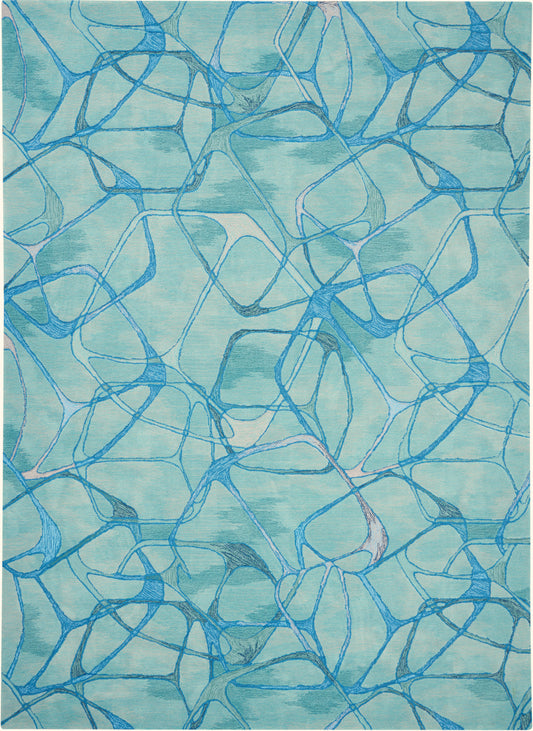 Nourison Symmetry 8'6" x 11'6" Aqua Blue Modern Indoor Rug