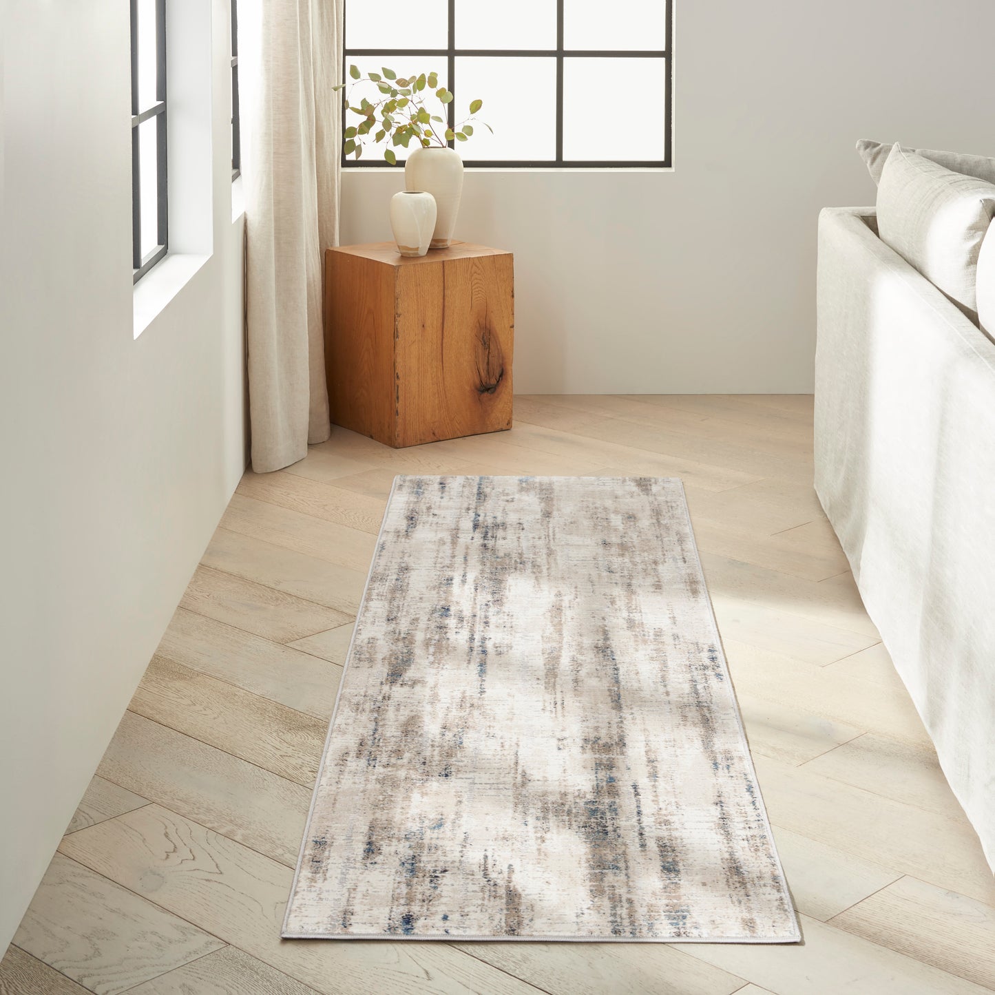 Calvin Klein CK022 Infinity 2'2" x 7'6" Ivory Grey Blue Modern Indoor Rug