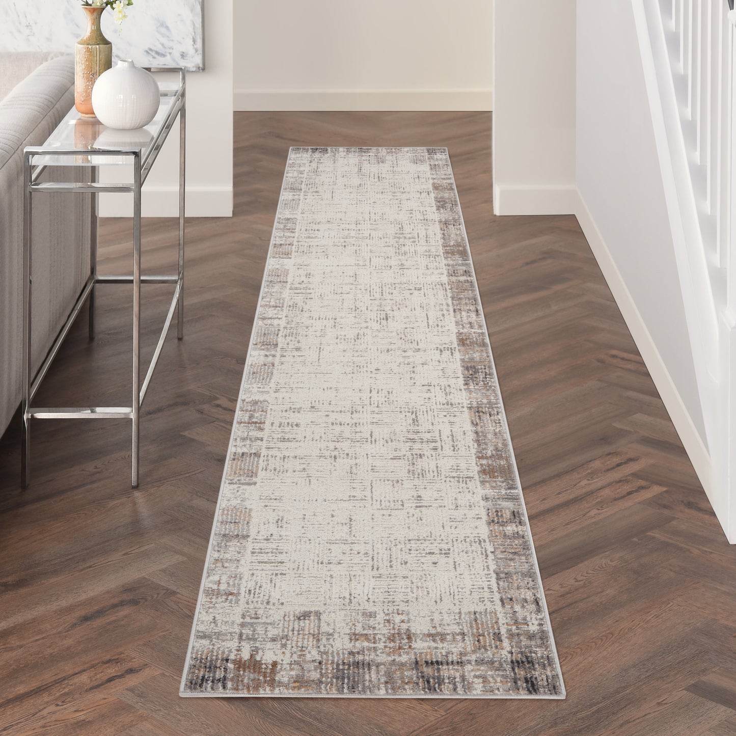 Nourison Elation 2'2" x 12' Ivory Grey Modern Indoor Rug