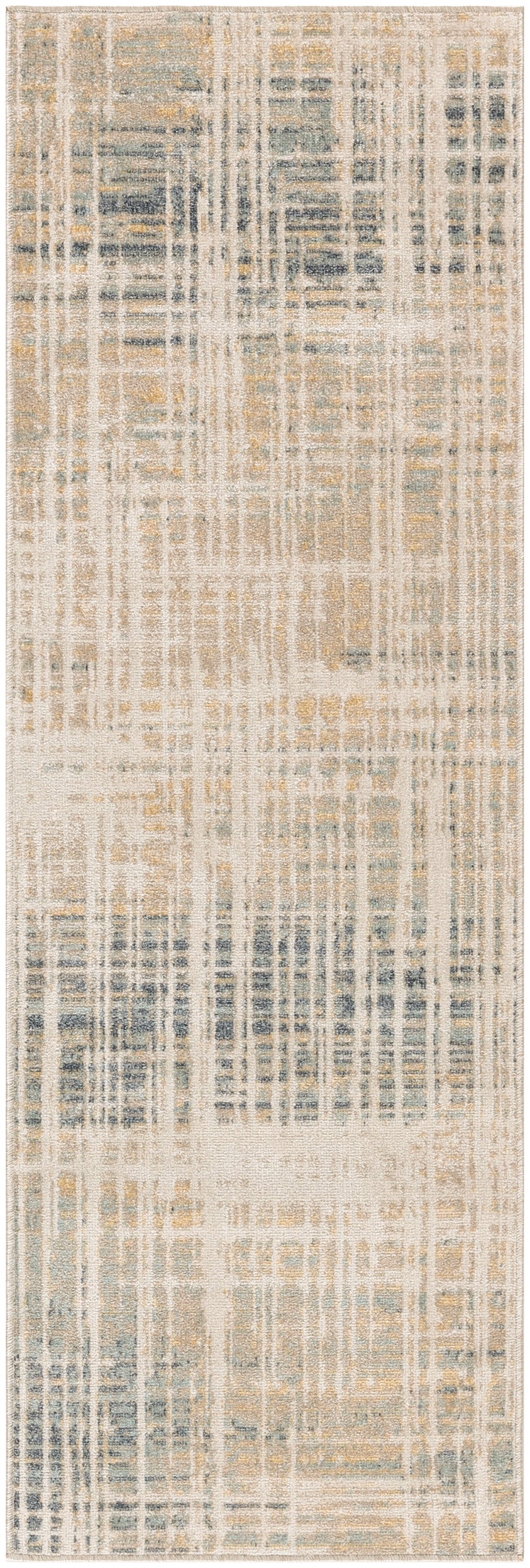 Nourison Washable Decor 2' x 6' Beige Blue Modern Indoor Rug