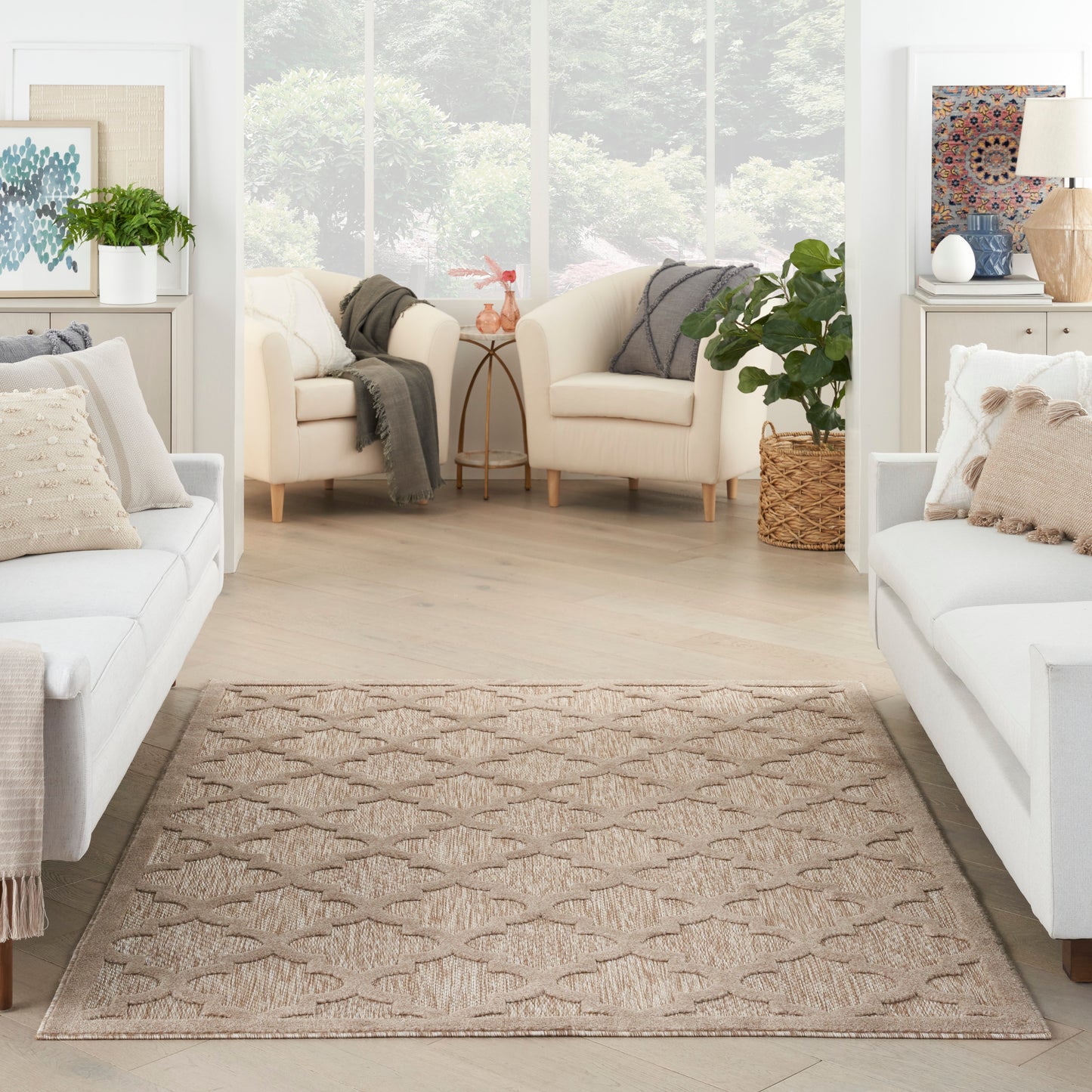 Nourison Easy Care 4' x 6' Natural Beige Modern Rug