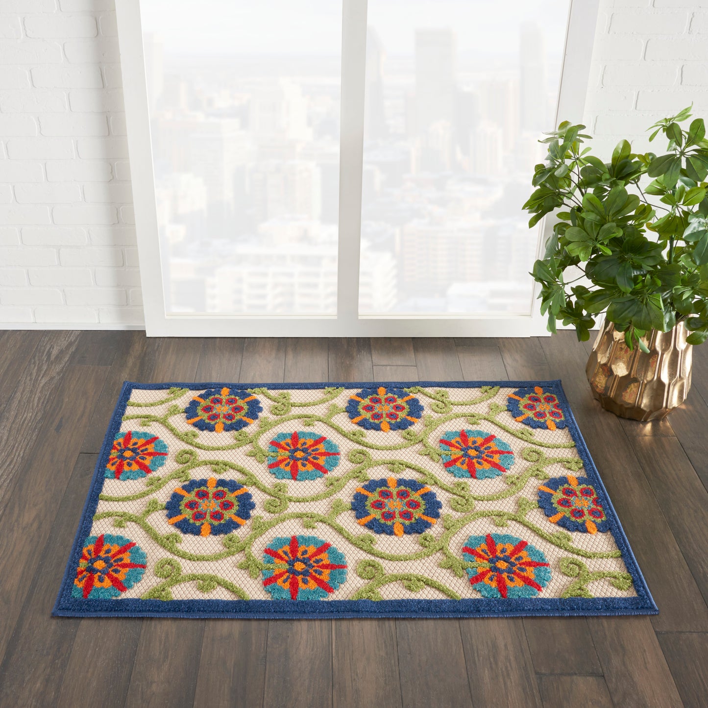 Nourison Aloha 2'8" x 4' Blue Multicolor Contemporary Rug