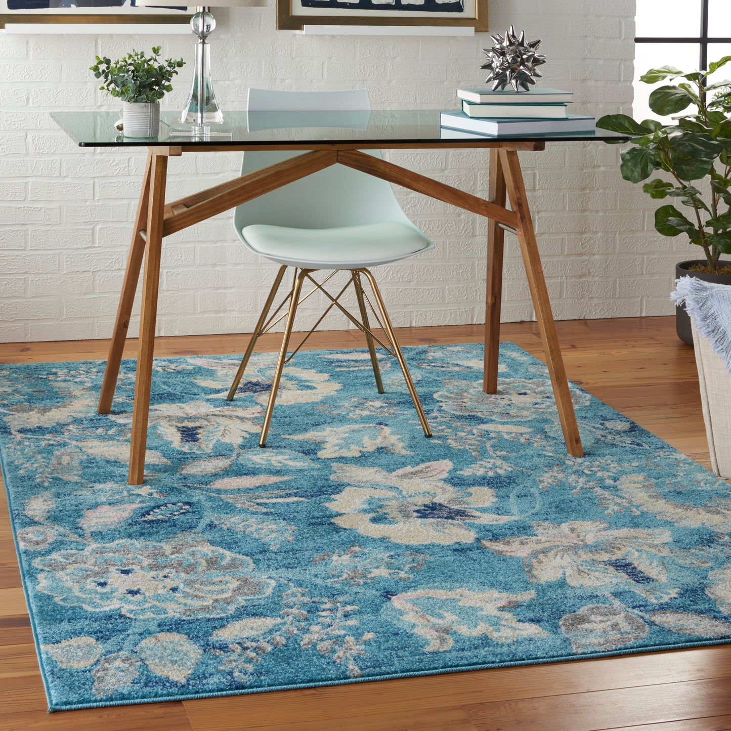 Nourison Tranquil 5'3" x 7'3" Turquoise Vintage Indoor Rug