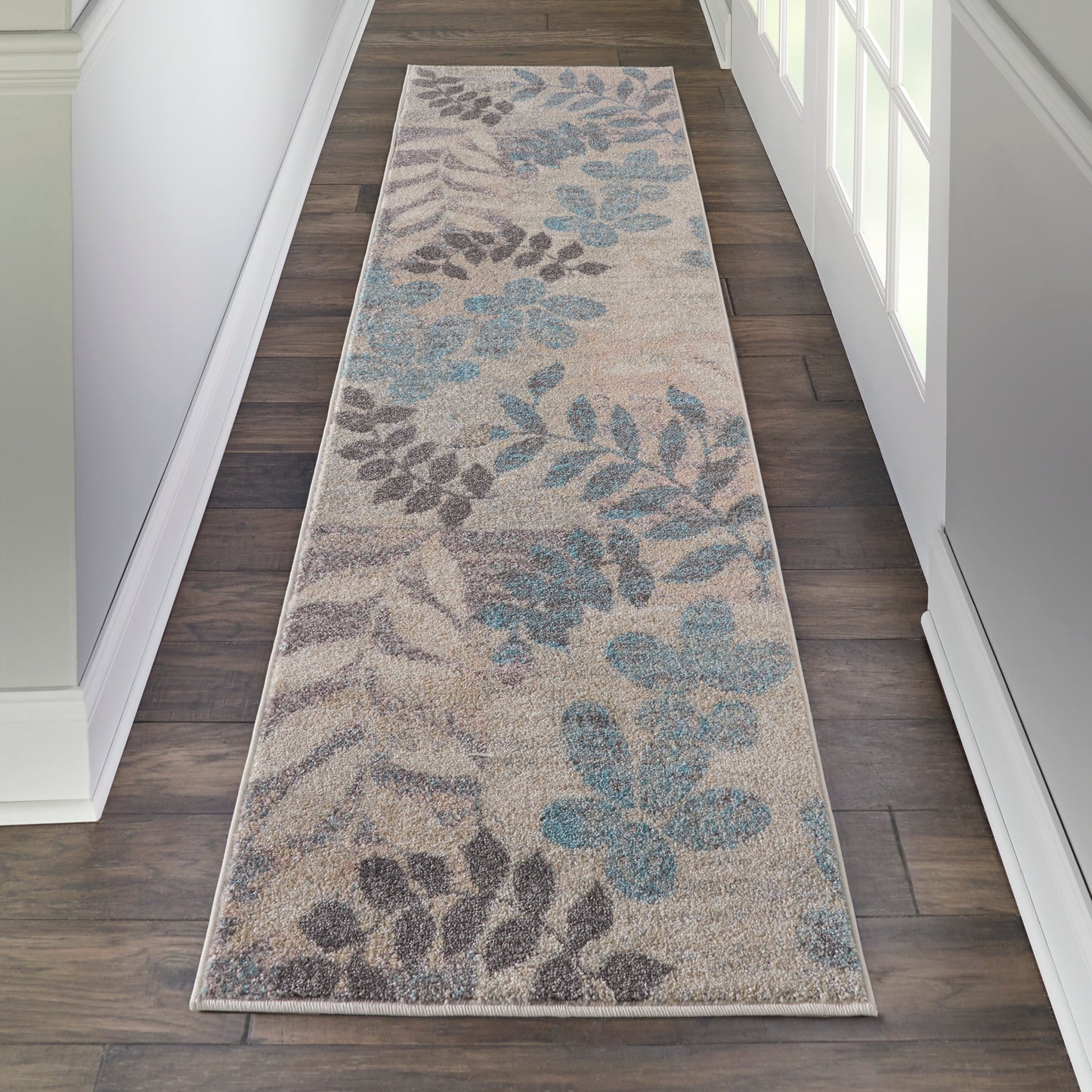 Nourison Tranquil 2'3" x 7'3" Ivory/Light Blue Farmhouse Indoor Rug