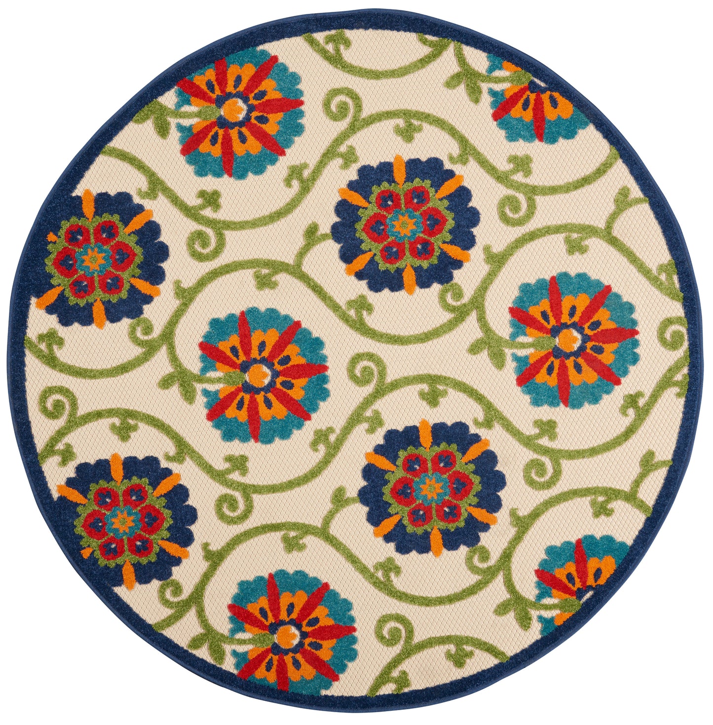 Nourison Aloha 5'3" x Round Blue Multicolor Contemporary Rug