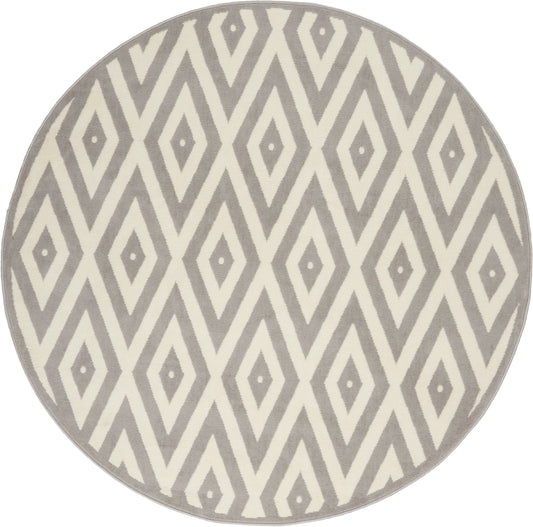 Nourison Grafix 5'3" x Round White/Grey Mid-Century Modern Indoor Rug