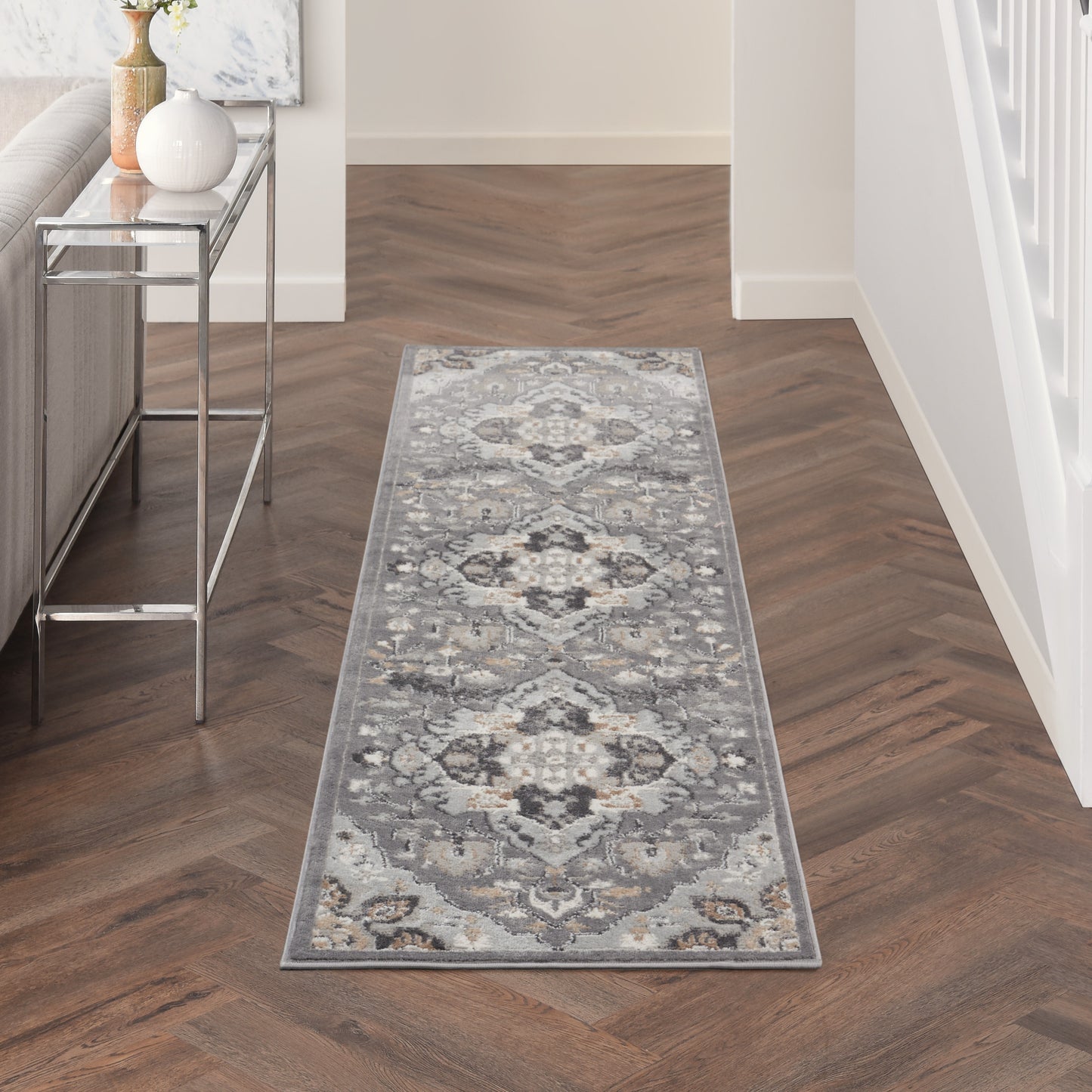 Nourison Elation 2'3" x 7'6" Grey Transitional Indoor Rug