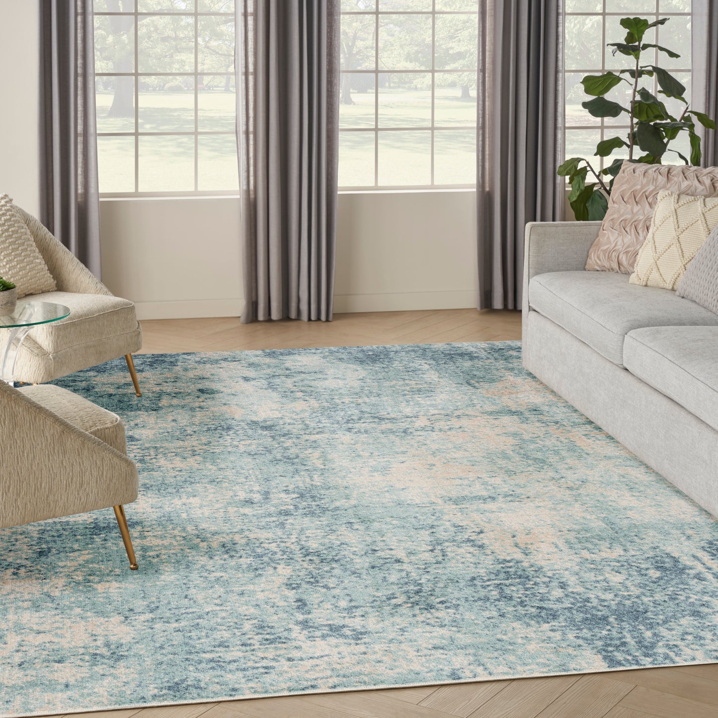 Nourison Astra Machine Washable 9' x 12' Blue Ivory Modern Indoor Rug