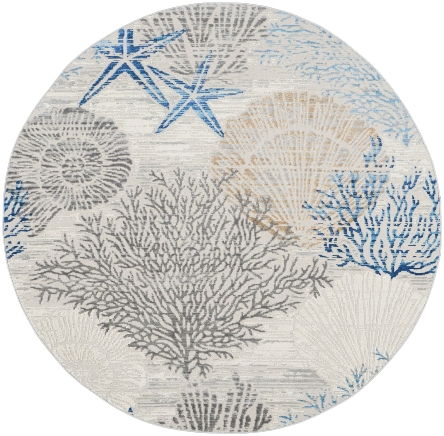 Nourison Seaside 7'10" x Round Ivory Grey Blue Coastal, Nautical & Beach Indoor Rug