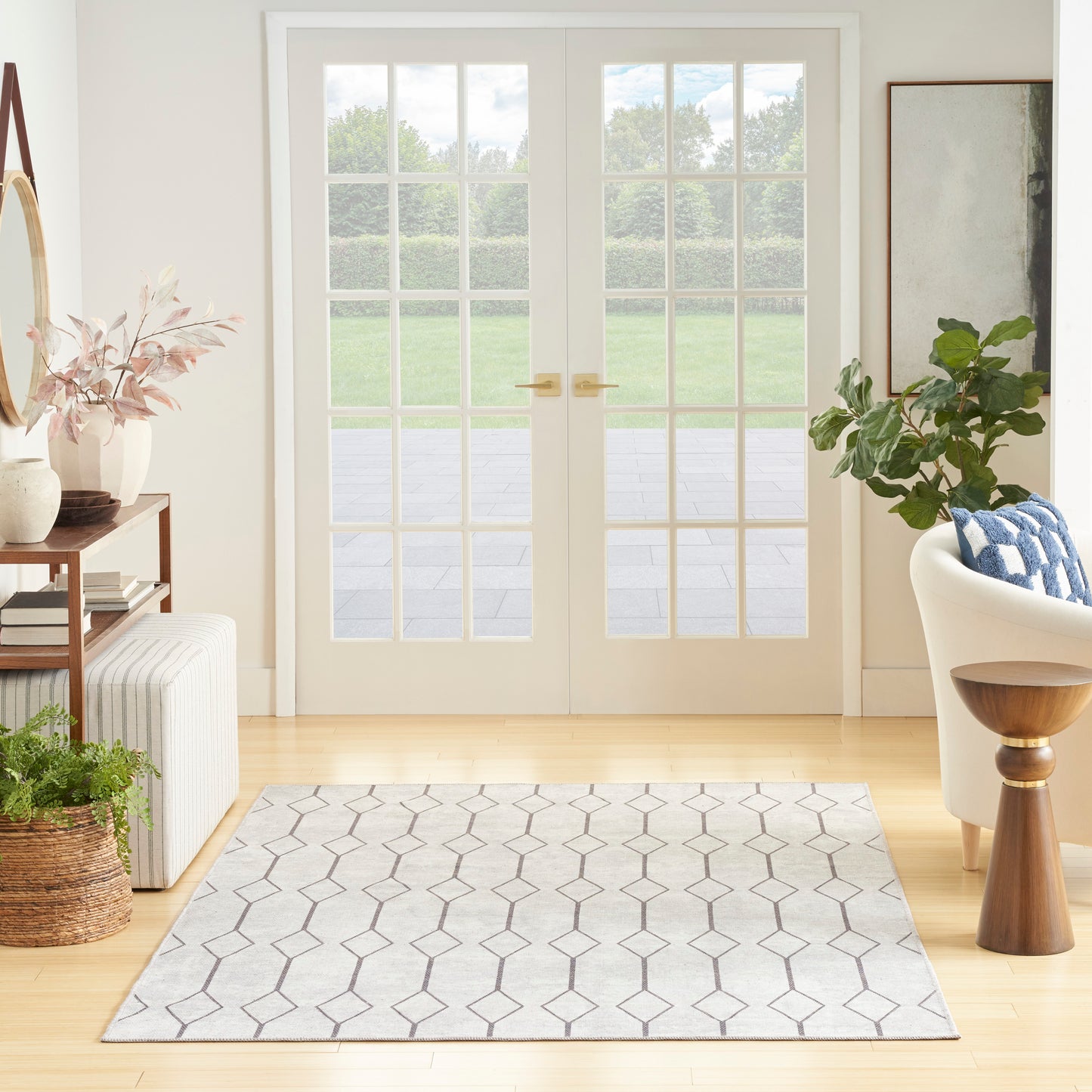 Nicole Curtis Machine Washable Series 1 5'3" x 7'3" Ivory/Grey Modern Indoor Rug