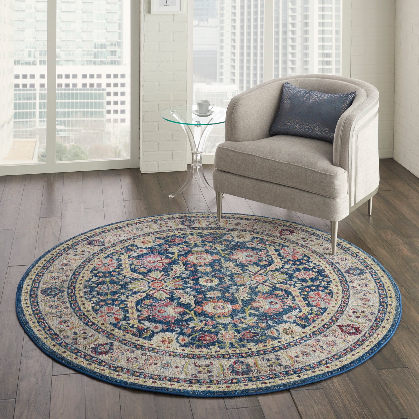 Nourison Ankara Global 4' x Round Navy Multicolor Traditional Indoor Rug