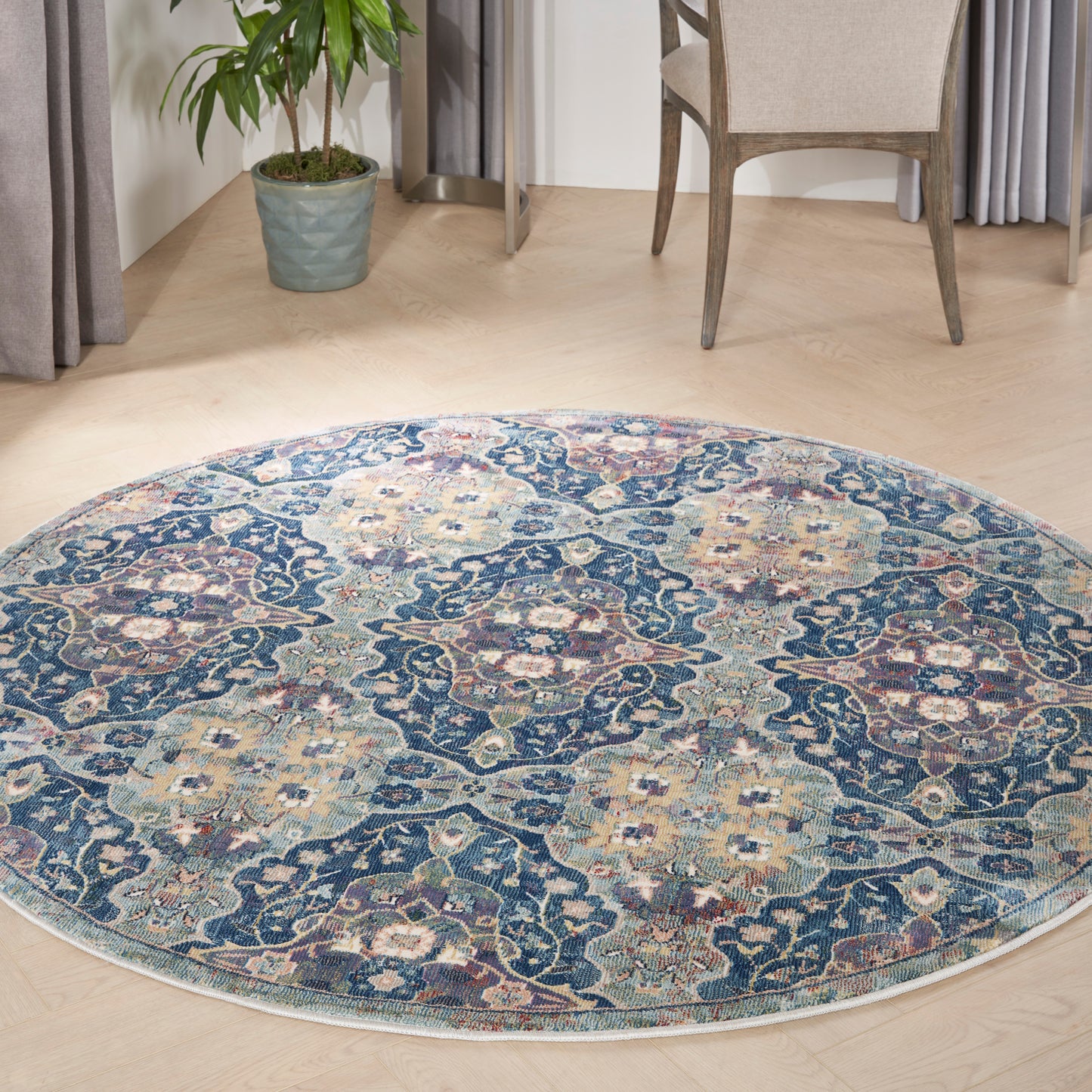 Nourison Ankara Global 6' x Round Navy Multicolor Bohemian Indoor Rug