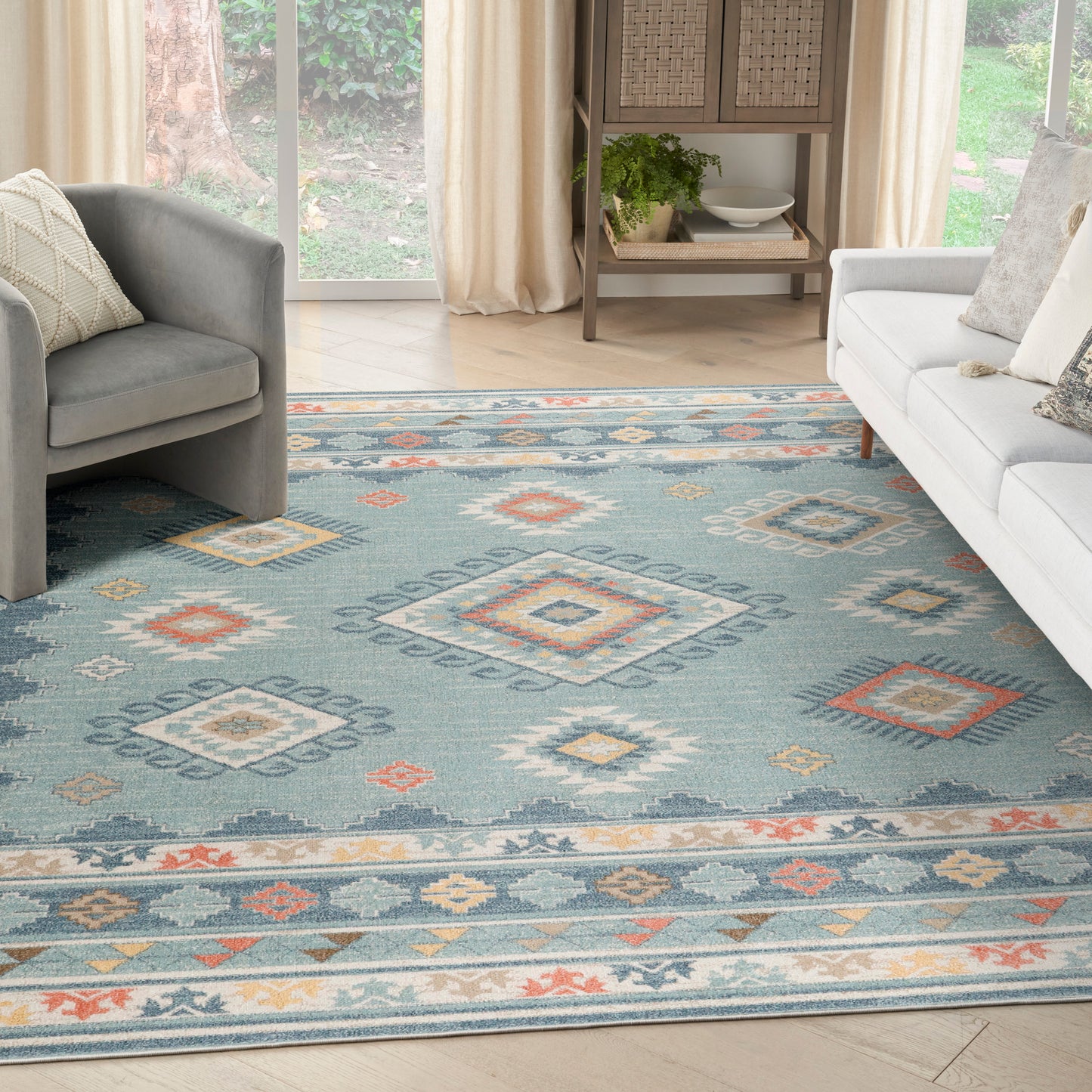 Nourison Washable Decor 7'10" x 10' Light Blue Bohemian Indoor Rug