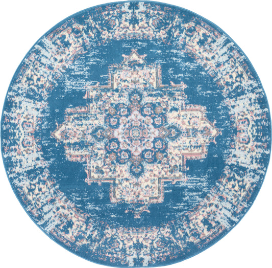 Nourison Grafix 5'3" x Round Blue Vintage Indoor Rug