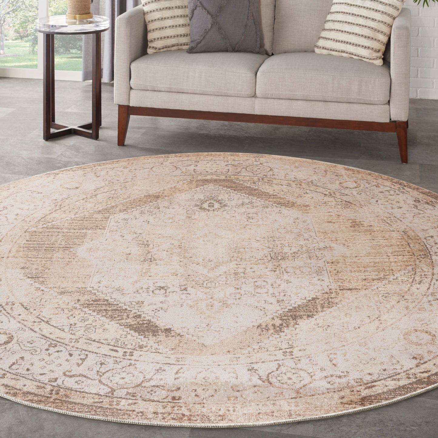 Nourison Astra Machine Washable 7'10" x Round Beige Vintage Indoor Rug