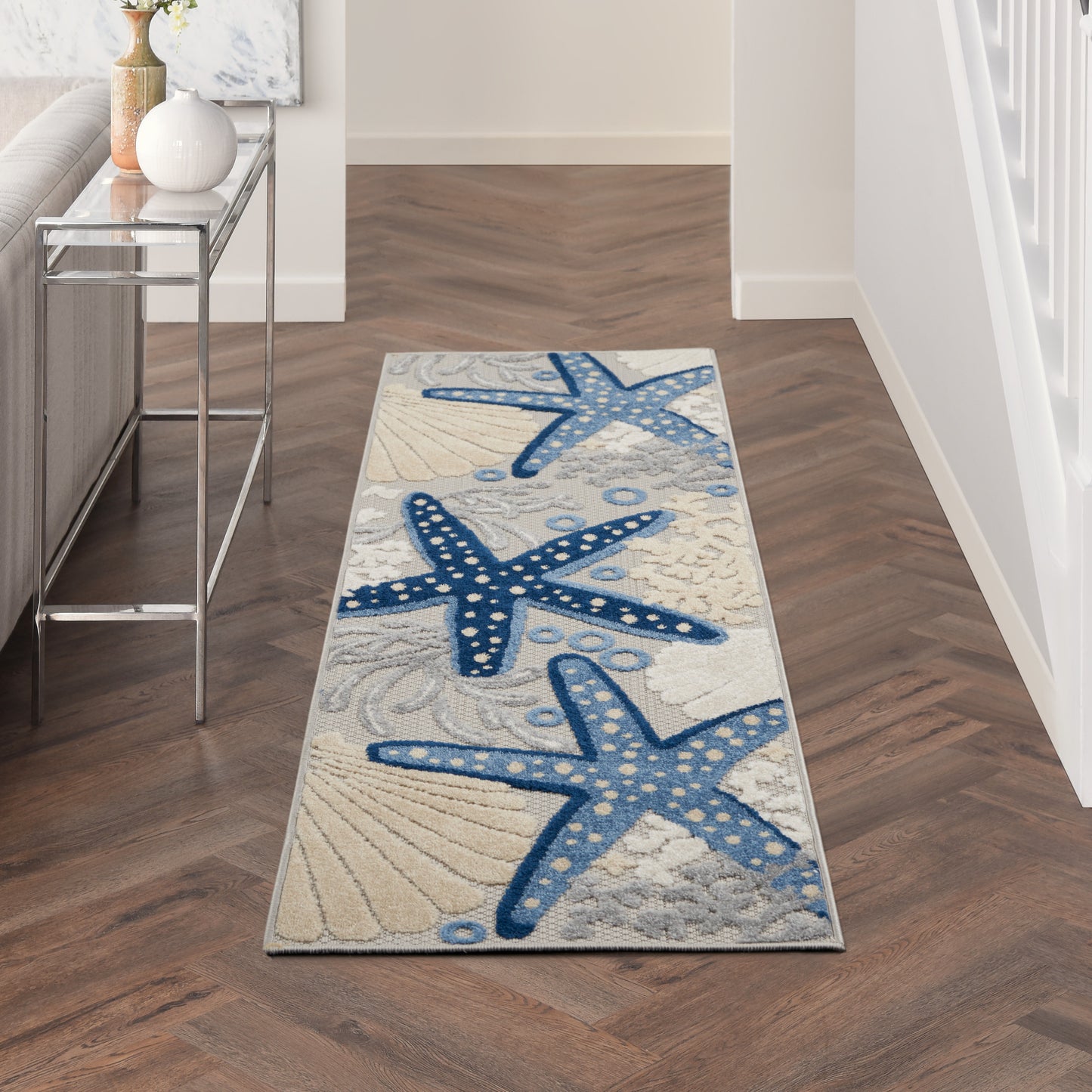 Nourison Aloha 2'3" x 8' Blue Grey Coastal, Nautical & Beach Rug