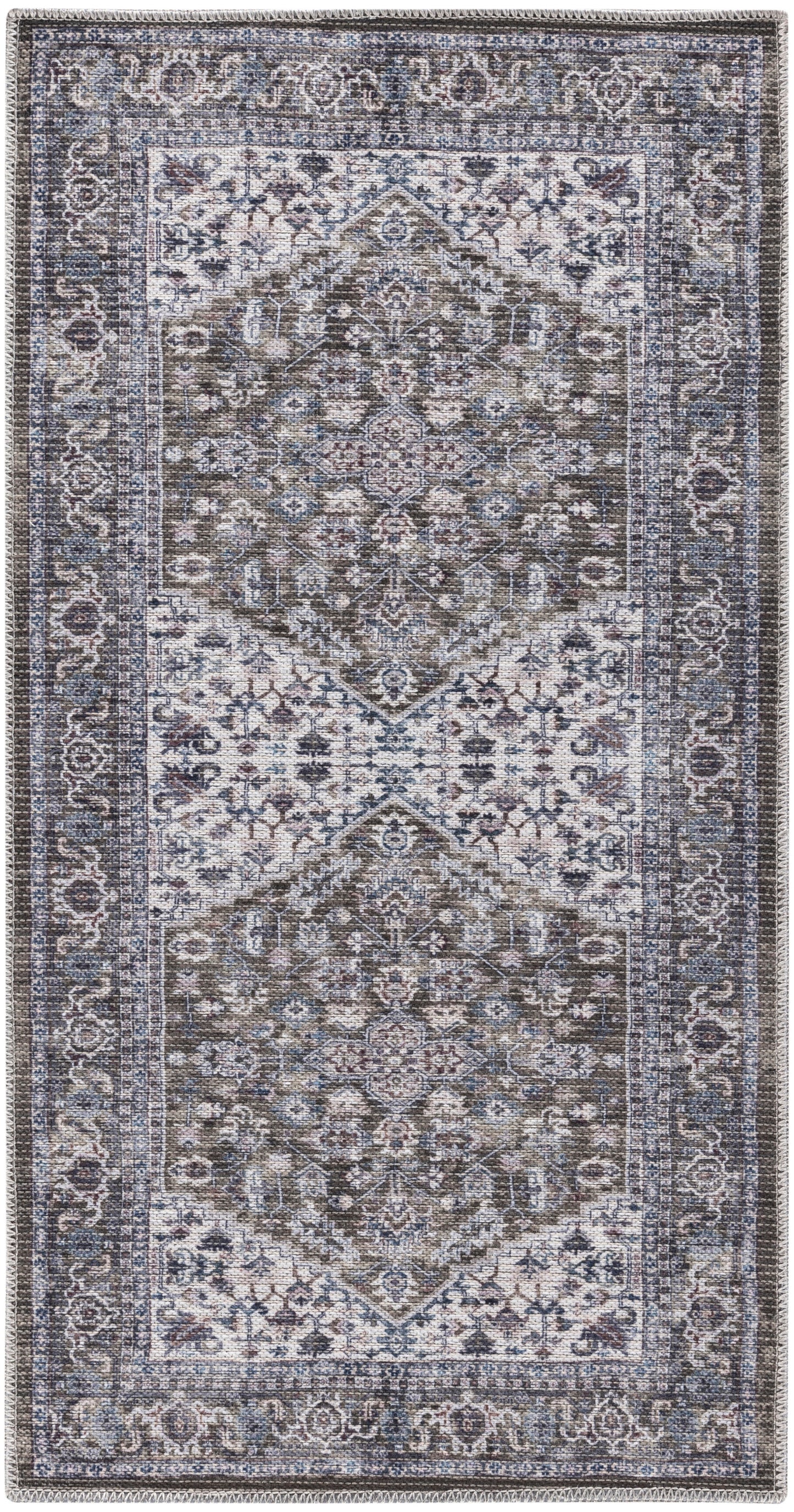 Nicole Curtis Machine Washable Series 1 3' x 5' Olive Ivory Vintage Indoor Rug