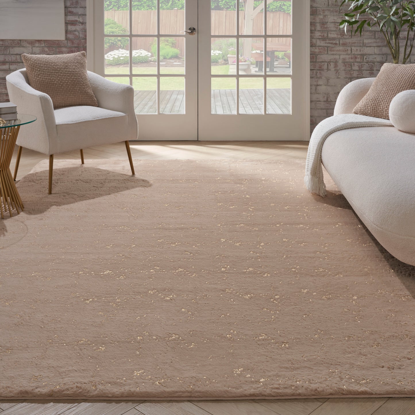 Nourison Cozy Shimmer 7'9" x 9'9" Beige Gold Glam Indoor Rug