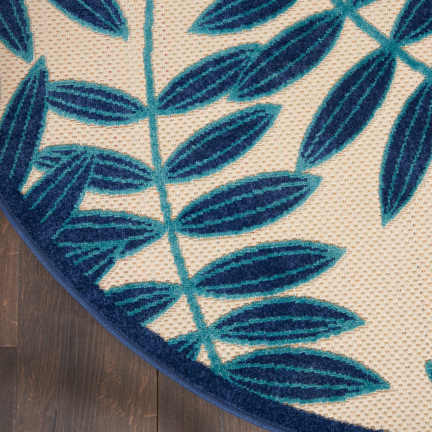 Nourison Aloha 7'10" x Round Navy Tropical Rug