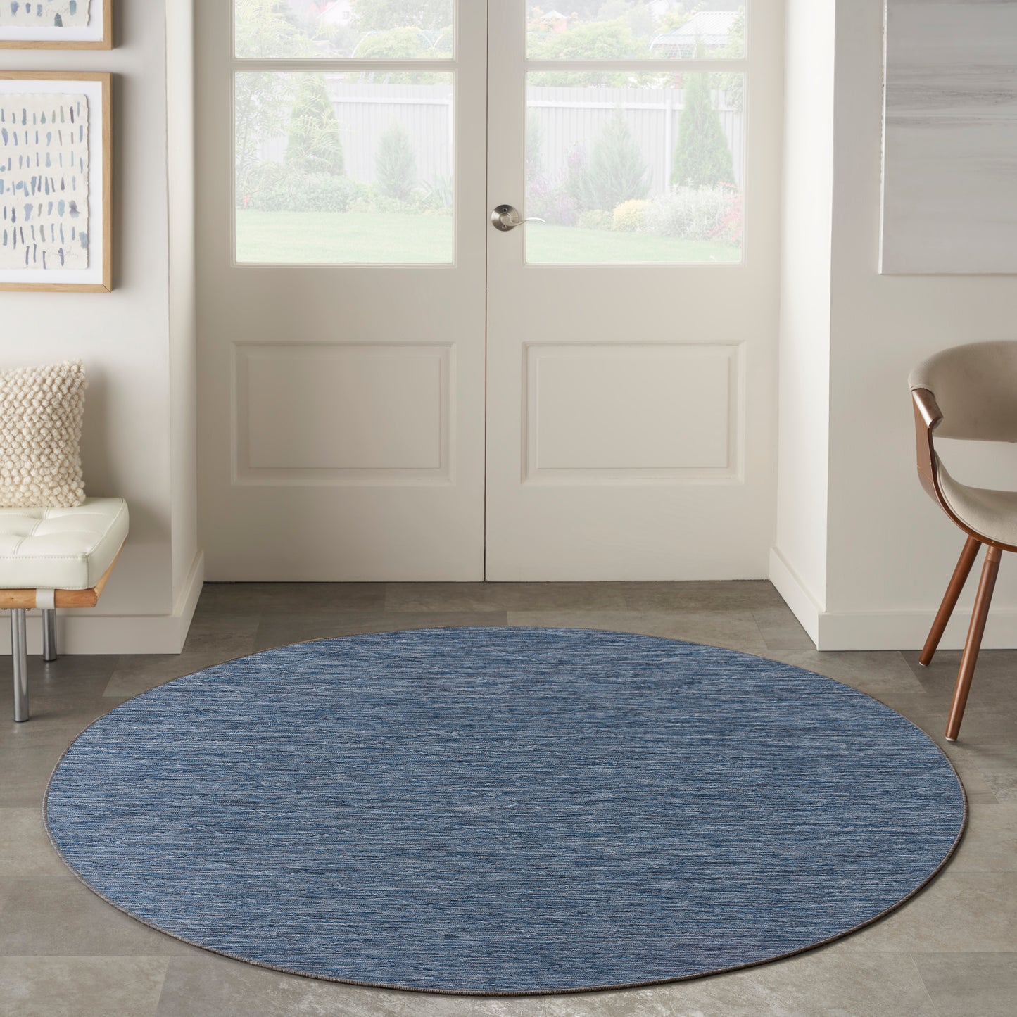 Nourison Washable Solutions 8' x Round Navy Blue Modern Rug