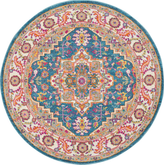 Nourison Passion 5' x Round Teal Multicolor Bohemian Indoor Rug