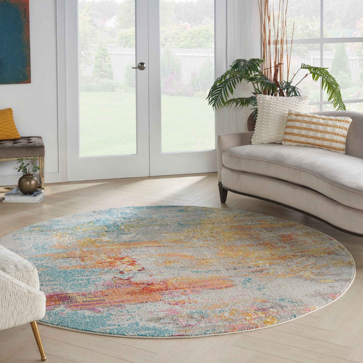 Nourison Celestial 7’10” x Round Sealife Modern Indoor Rug