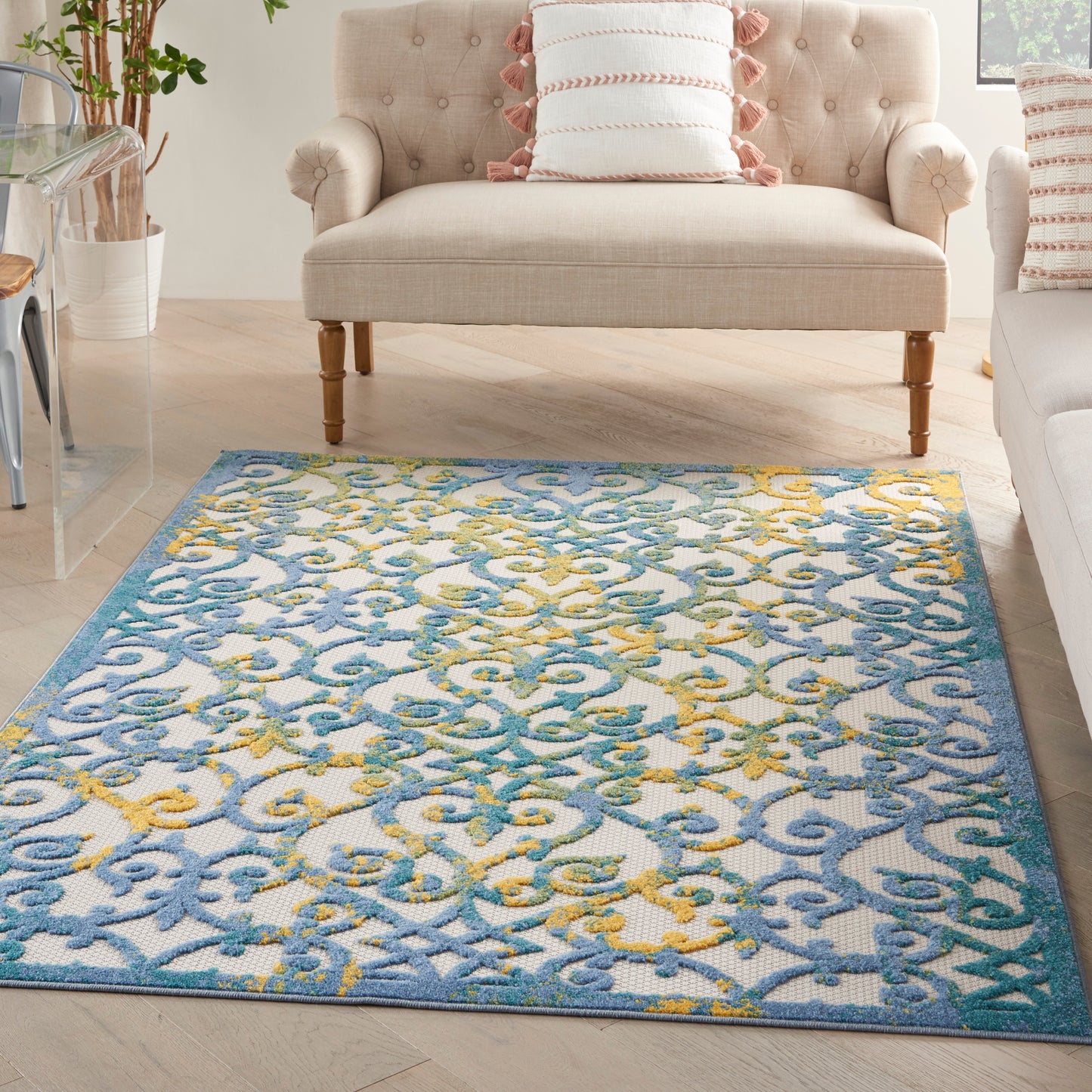 Nourison Aloha 3'6" x 5'6" Ivory Blue Contemporary Rug