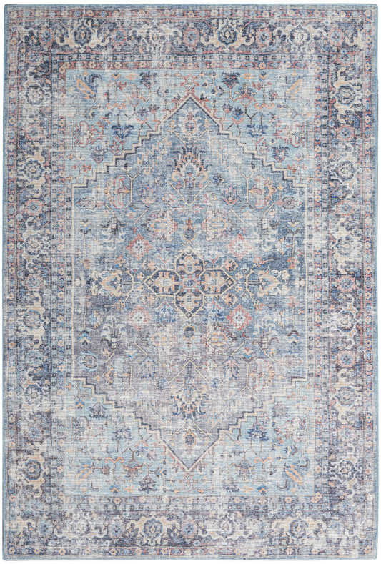 Nicole Curtis Machine Washable Series 1 7'10" x 9'10" Light Grey/Blue Vintage Indoor Rug