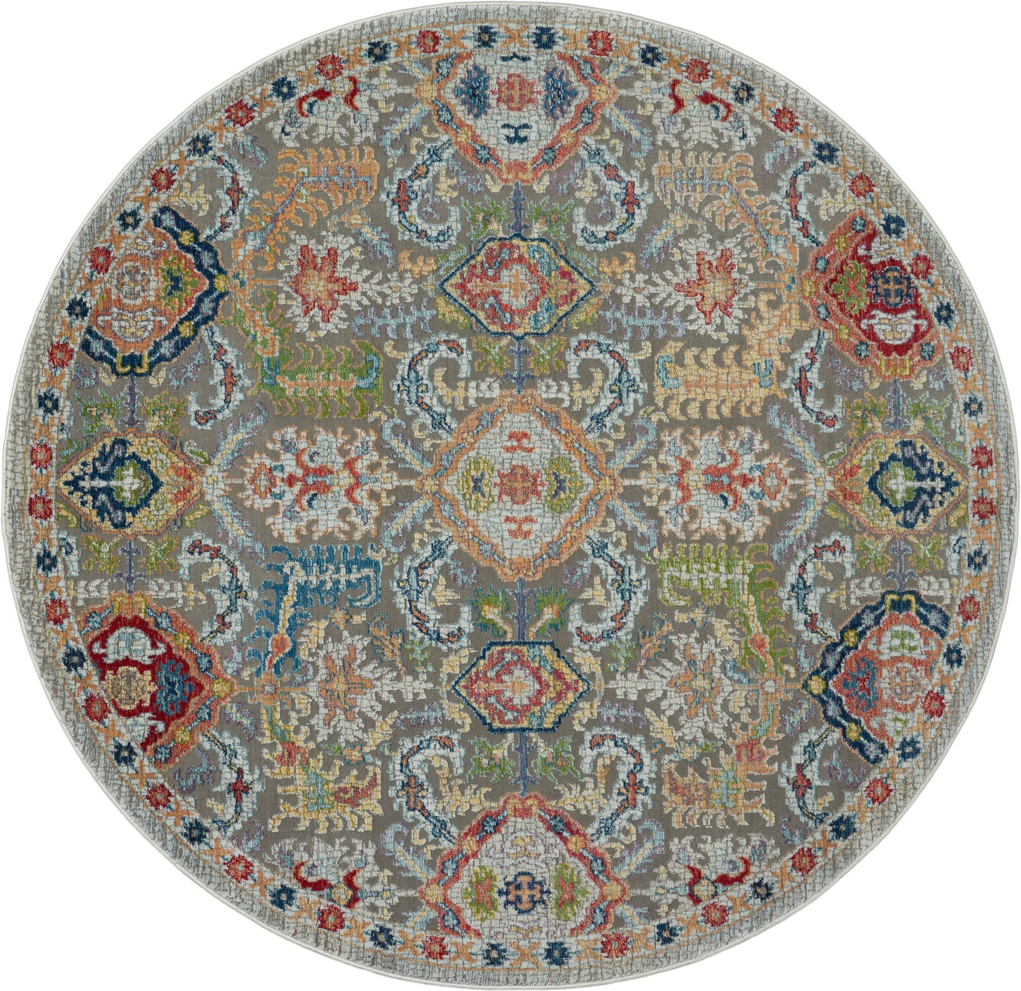 Nourison Ankara Global 6' x Round Grey Multicolor Bohemian Indoor Rug