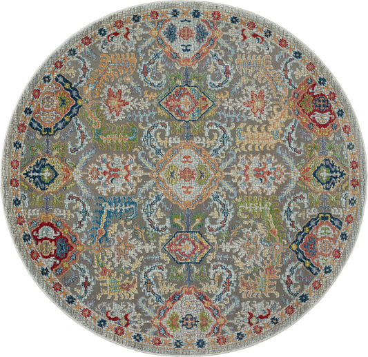 Nourison Ankara Global 6' x Round Grey Multicolor Bohemian Indoor Rug