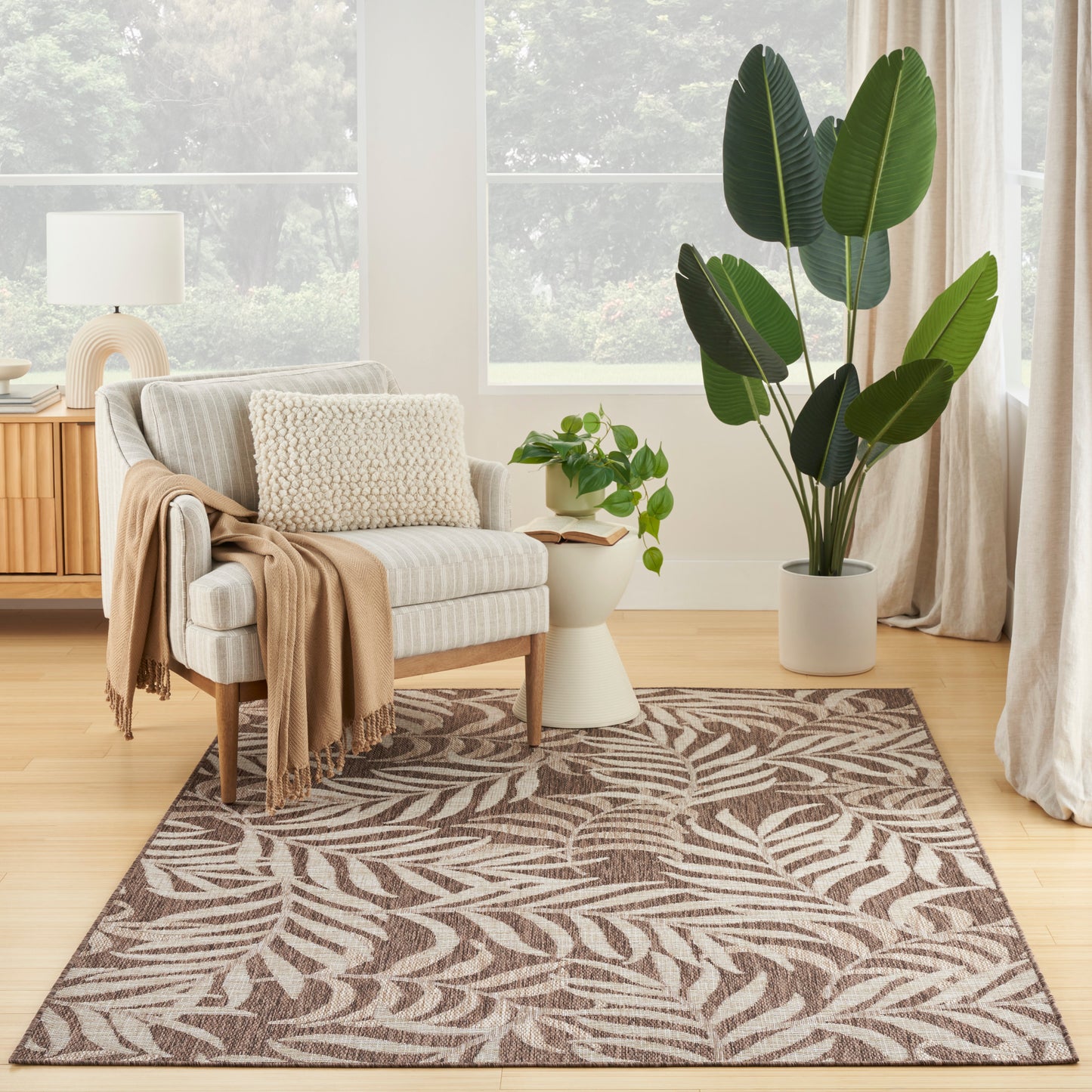 Nourison Garden Oasis 6' x 9' Mocha Tropical Rug