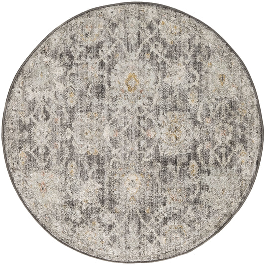 Nourison Oushak Home 4' x Round Charcoal Vintage Indoor Rug