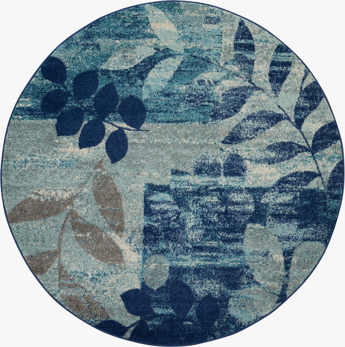 Nourison Tranquil 5'3" x Round Navy/Light Blue Farmhouse Indoor Rug