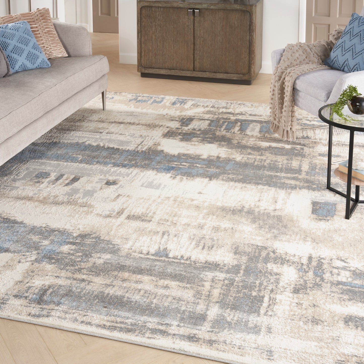 Nourison Solace 8' x 10' Ivory/Grey/Blue Modern Indoor Rug