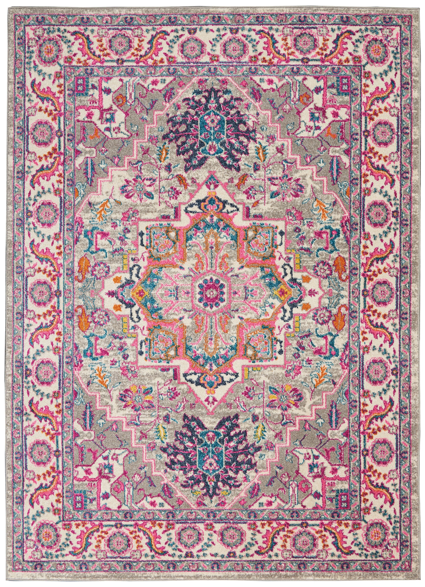 Nourison Passion 5'3" x 7'3" Light Grey/Pink Bohemian Indoor Rug