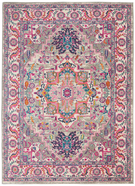 Nourison Passion 5'3" x 7'3" Light Grey/Pink Bohemian Indoor Rug