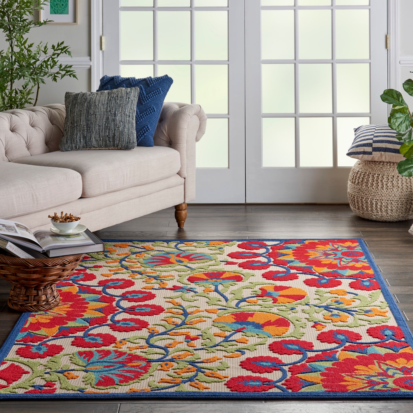 Nourison Aloha 5'3" x 7'5" Red Multicolor Transitional Rug