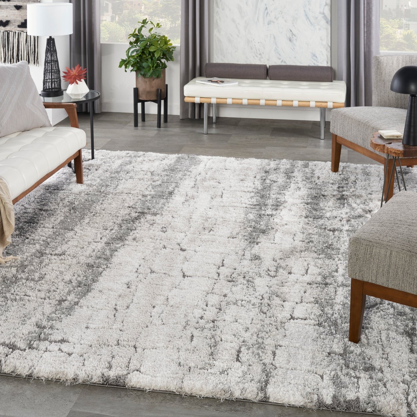 Nourison Dreamy Shag 7'10" x 9'10" Ivory Charcoal Shag Indoor Rug