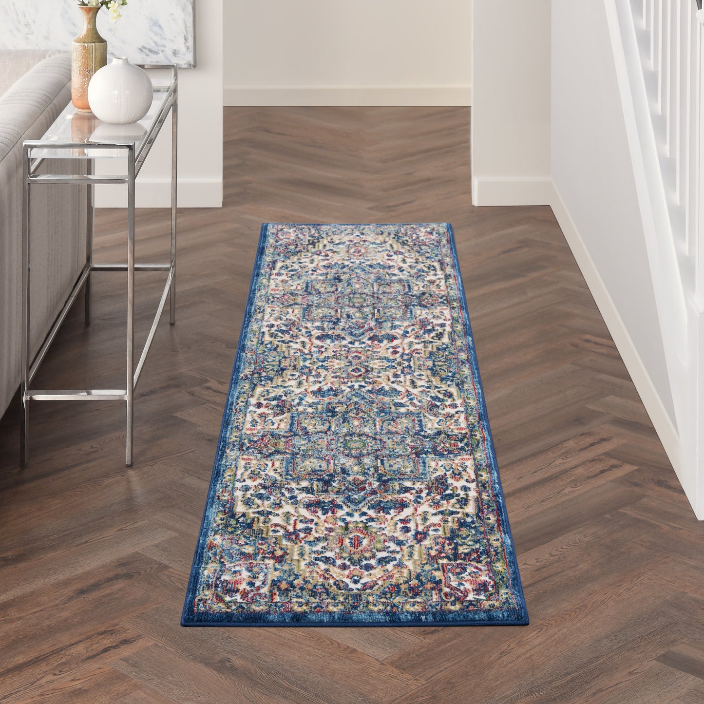 Nourison Ankara Global 2'4" x 8' Ivory Navy Bohemian Indoor Rug