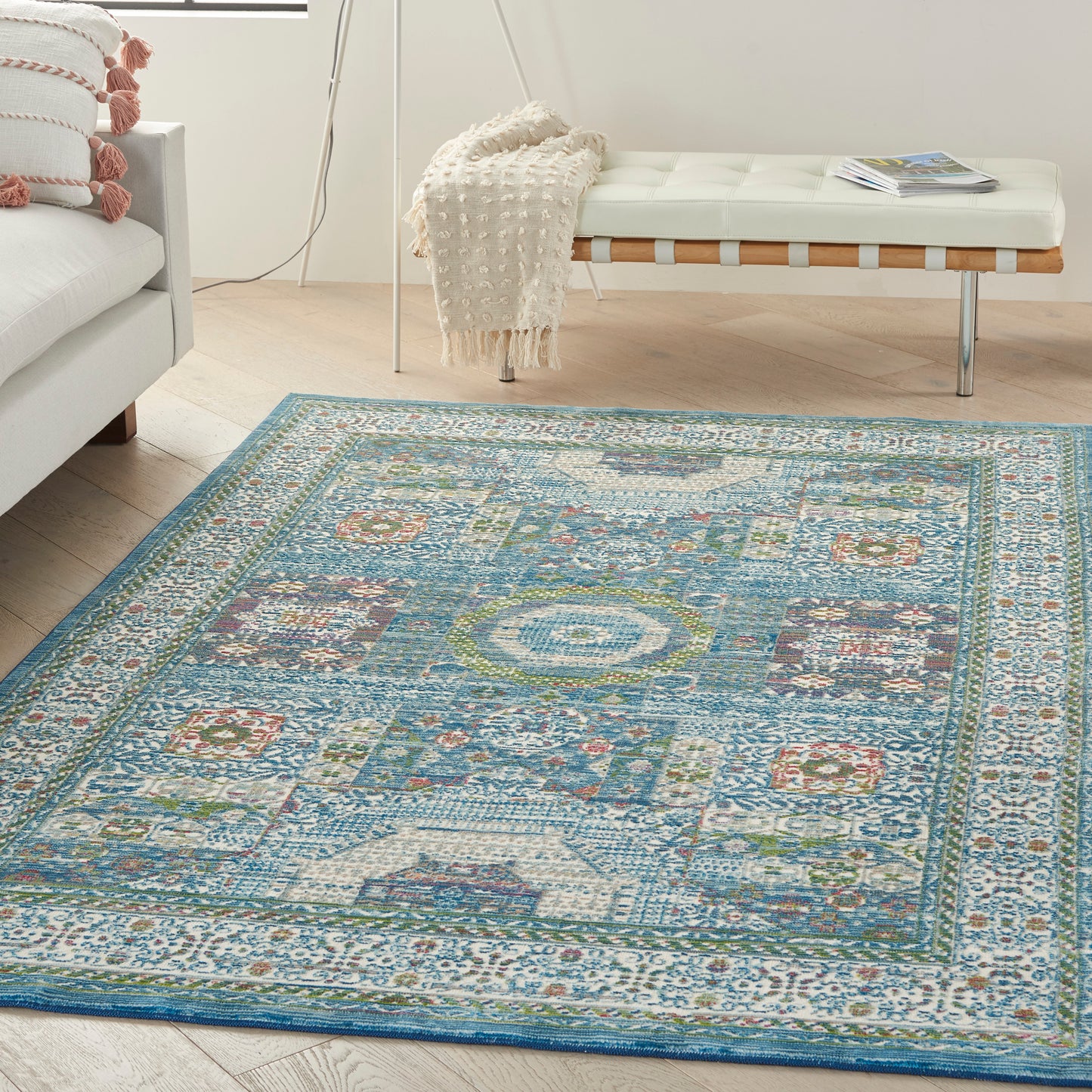 Nourison Ankara Global 4' x 6' Ivory Light Blue Bohemian Indoor Rug