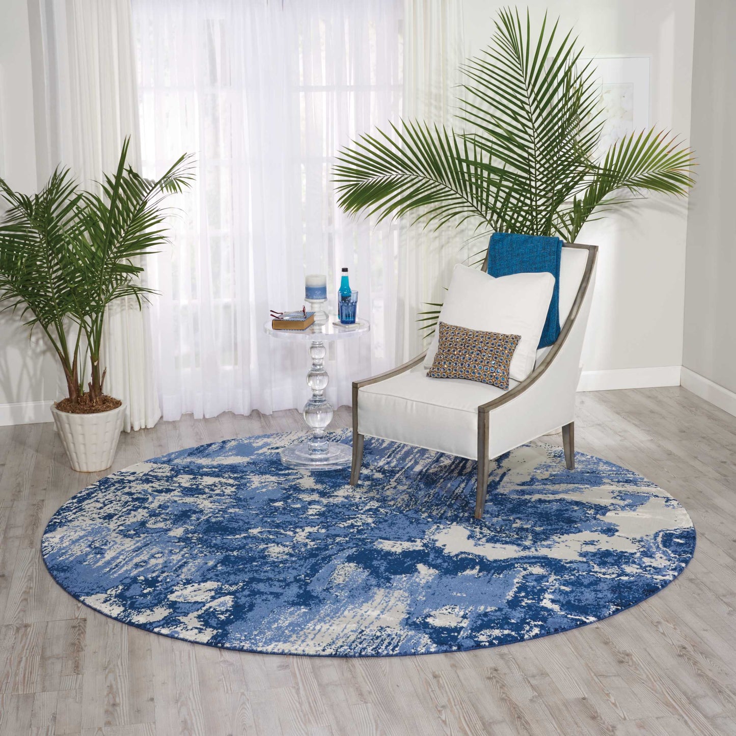 Nourison Twilight 8' x Round Blue Ivory Modern Indoor Rug