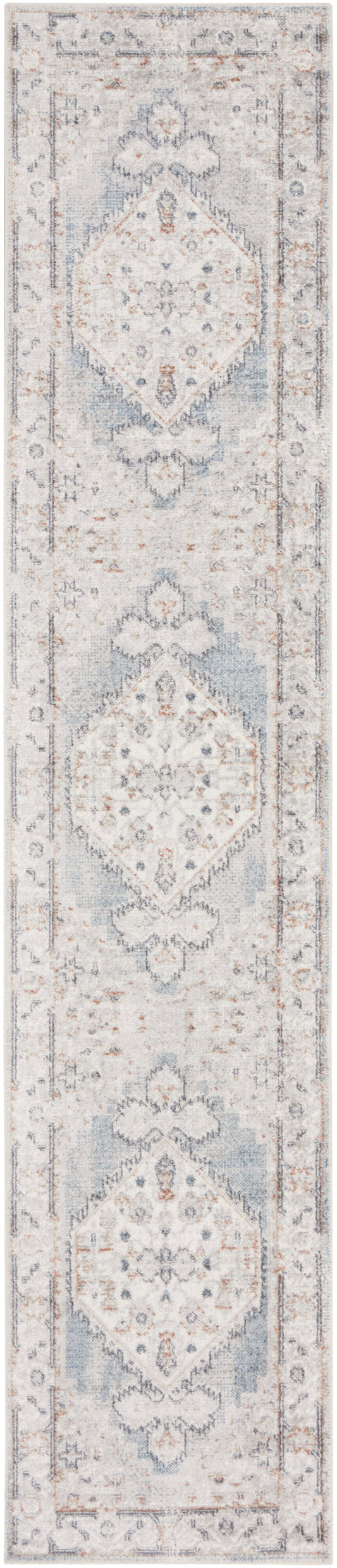 Nourison Astra Machine Washable 2'2" x 8' Light Blue Vintage Indoor Rug