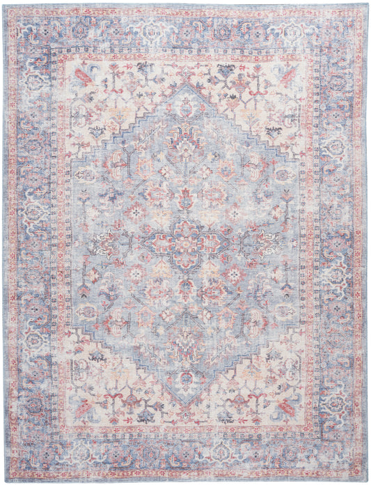 Nicole Curtis Machine Washable Series 1 9'2" x 12' Blue Multicolor Vintage Indoor Rug