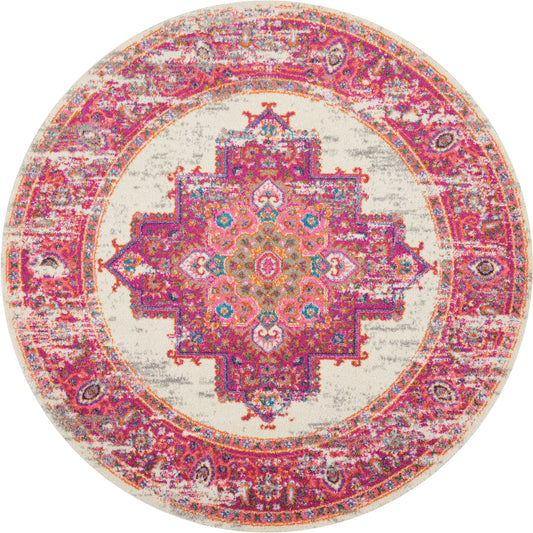 Nourison Passion 5' x Round Ivory/Fuchsia Bohemian Indoor Rug