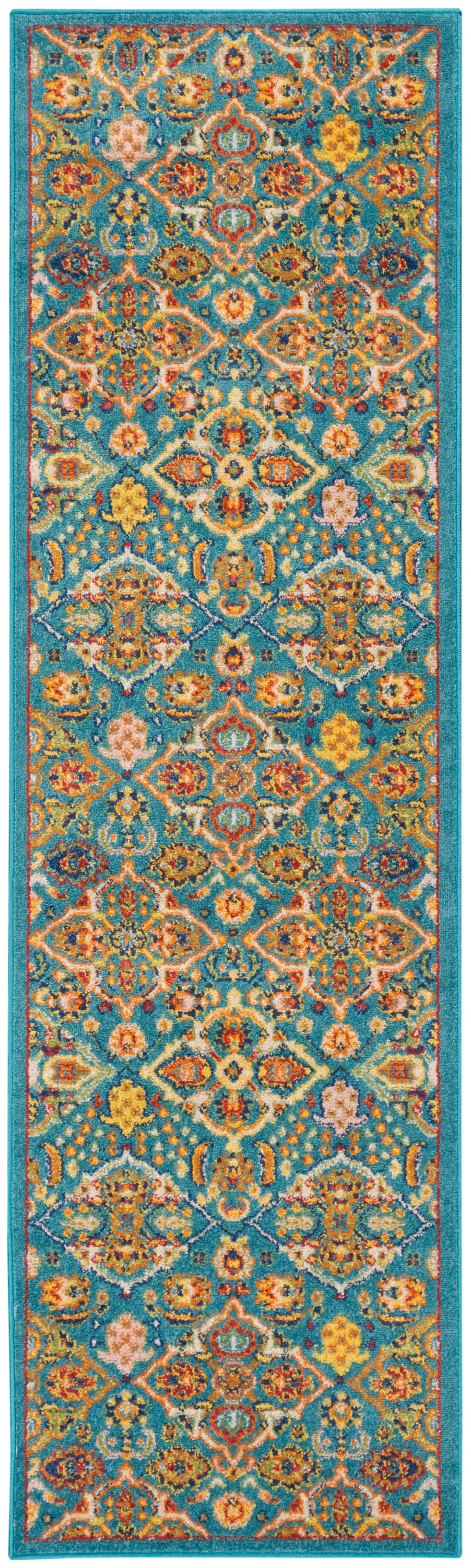 Nourison Allur 2'3" x 7'6" Turquoise Ivory Bohemian Indoor Rug