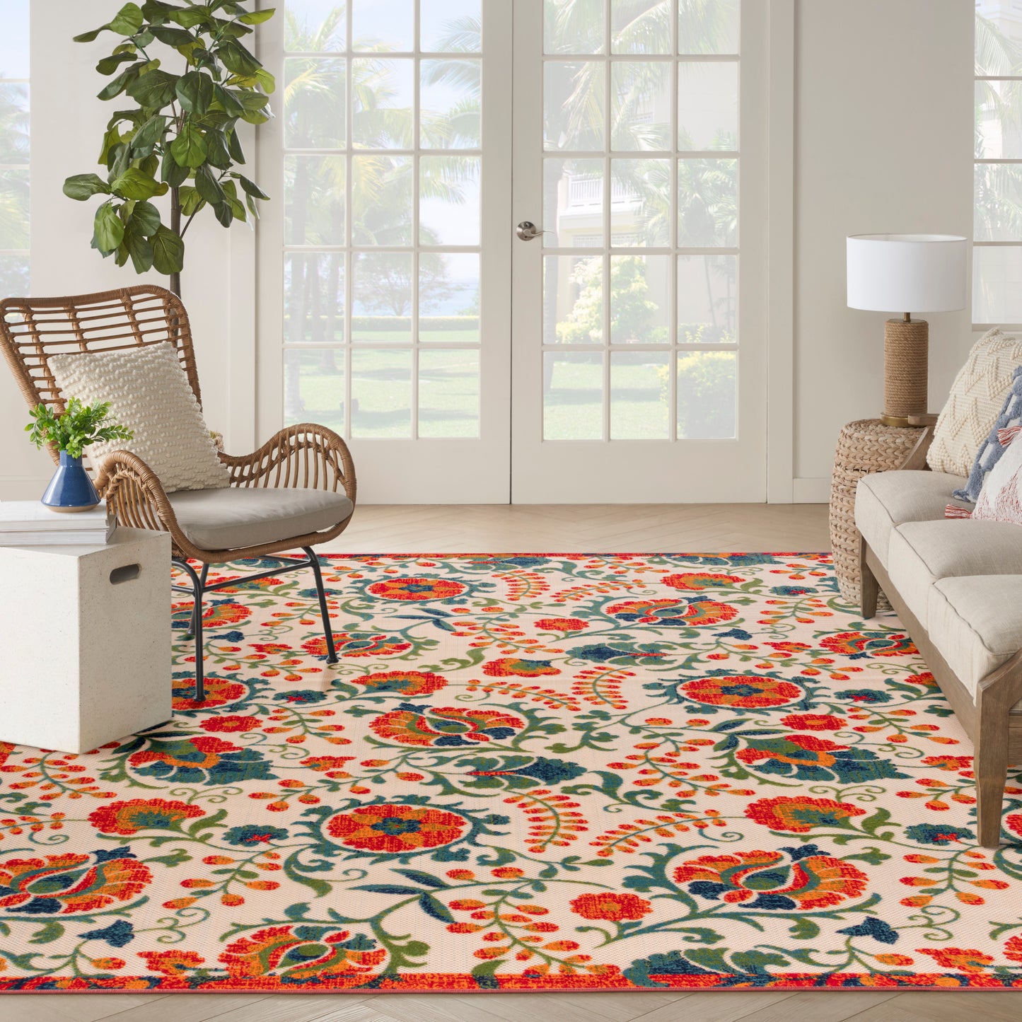 Nourison Aloha 12' x 15' Red Multicolor Farmhouse Rug