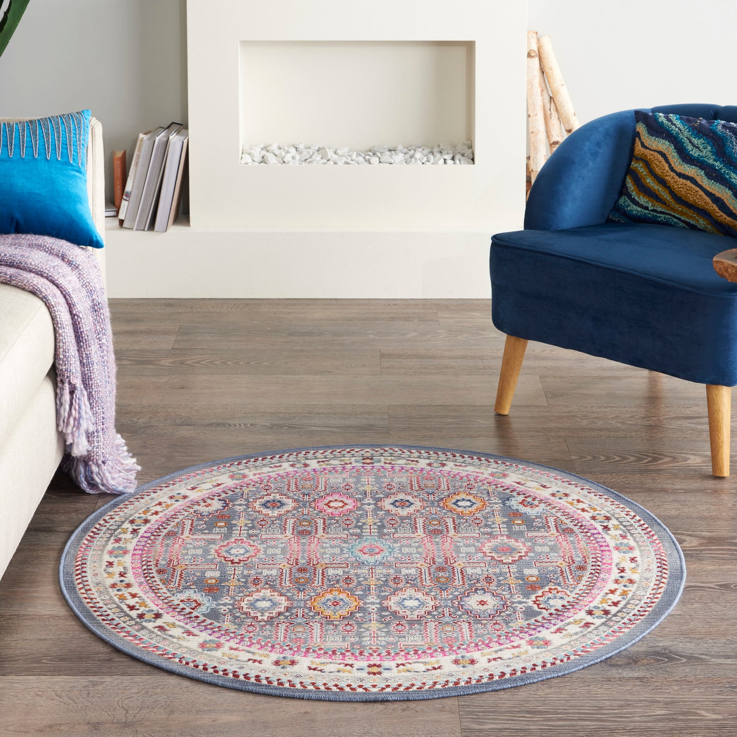 Nourison Vintage Kashan 4' x Round Grey/Multi Bohemian Indoor Rug