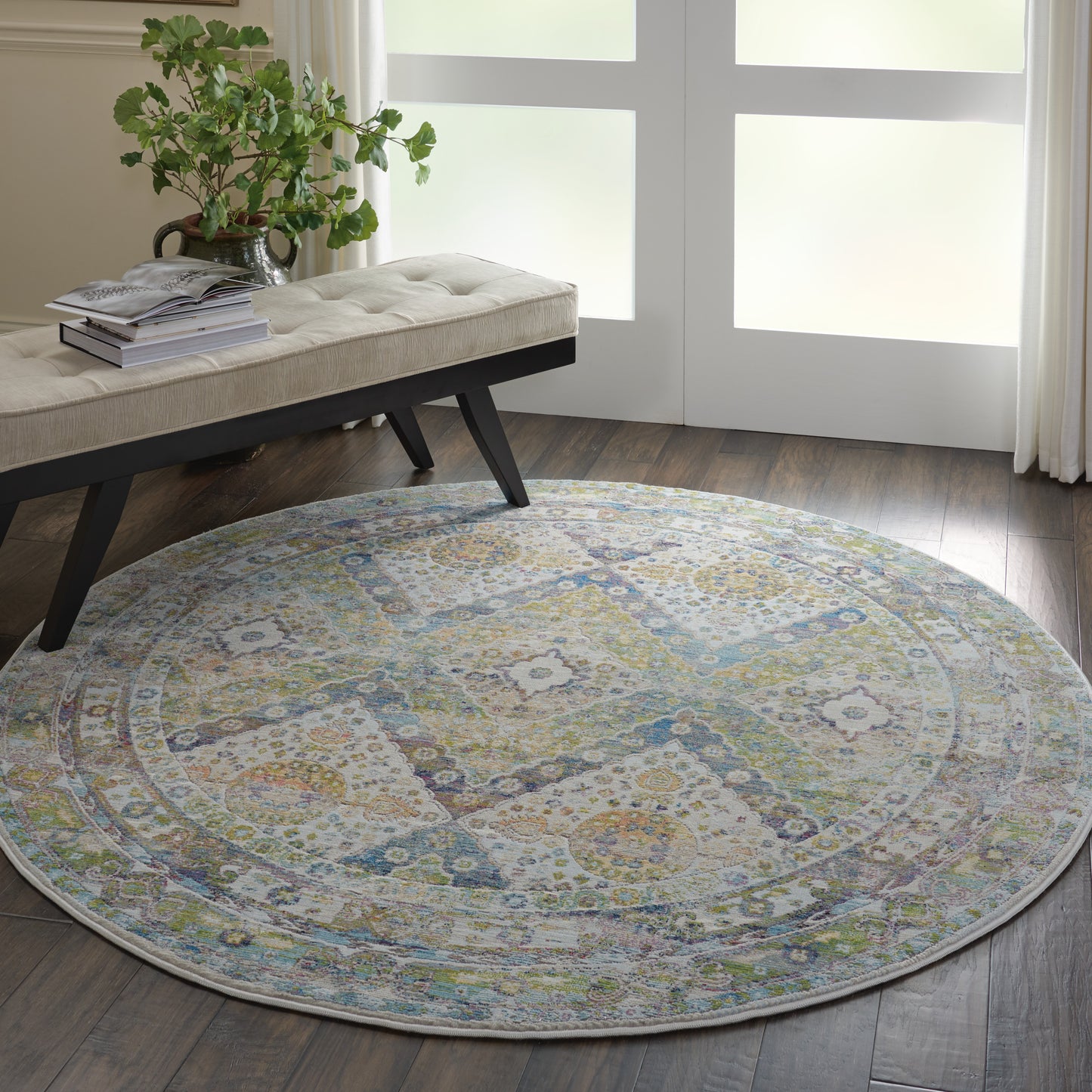 Nourison Ankara Global 6' x Round Blue Green Vintage Indoor Rug