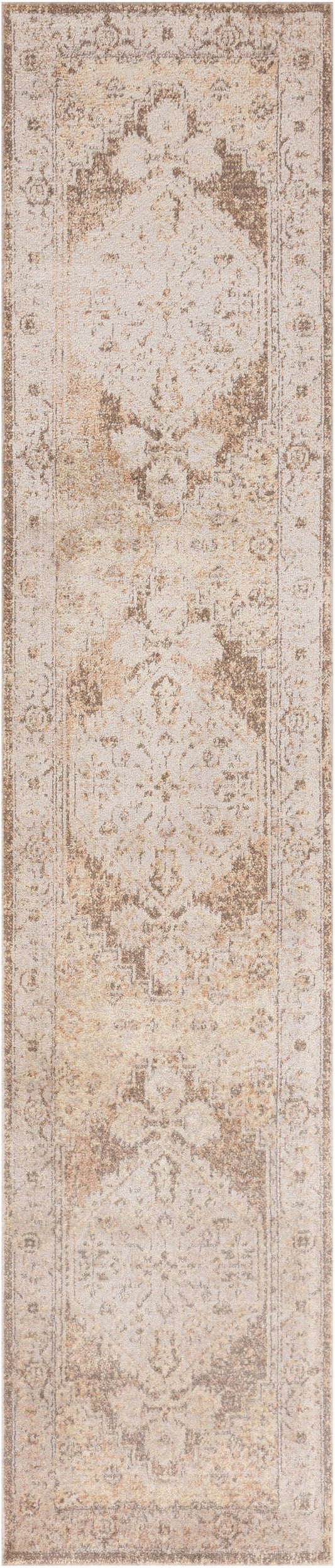 Nourison Astra Machine Washable 2'2" x 8' Beige Vintage Indoor Rug